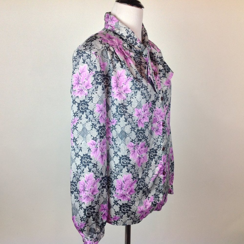 Vintage Pykettes Top Womens Medium Floral Lavender - Picture 2 of 6